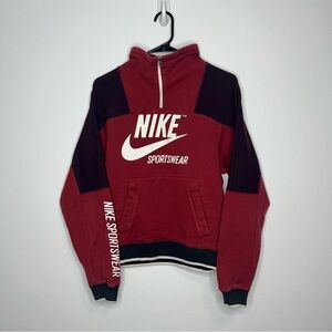 NIKE Retro Quarter Zip Pull Over Sweatshirt Colorblock Red Sz Women’s X-Small